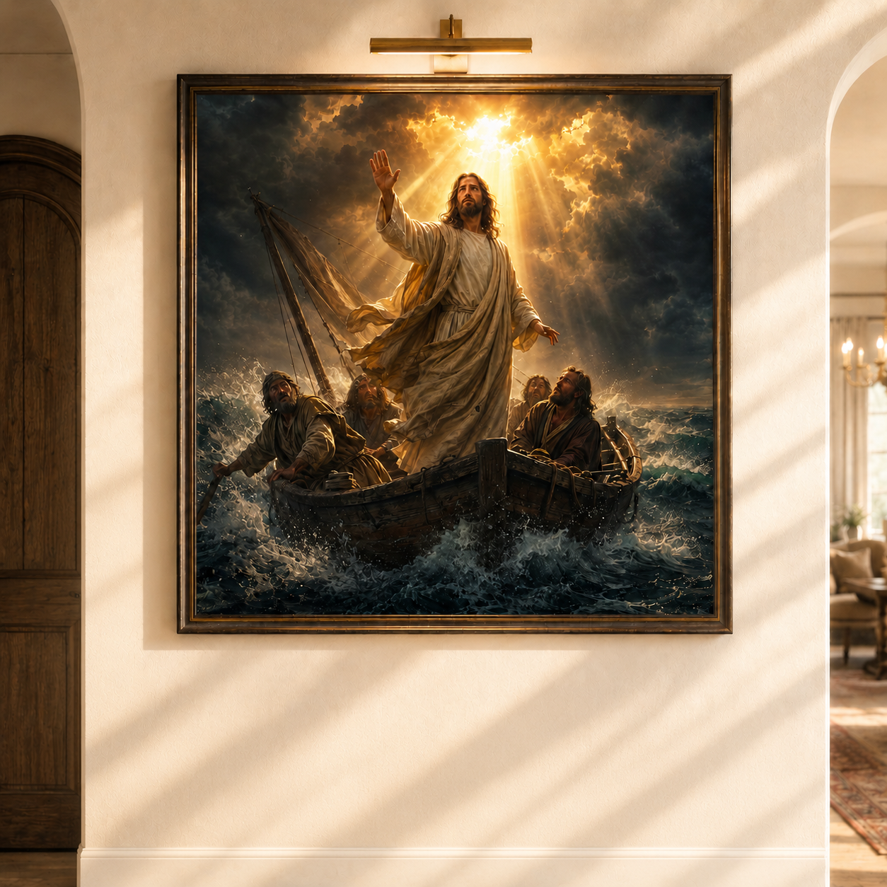 Jesus Calming the Storm Wall Art, Christian Digital Download, Peace Be Still Print, Jesus Boat Storm Sea, Catholic Prayer Room Decor