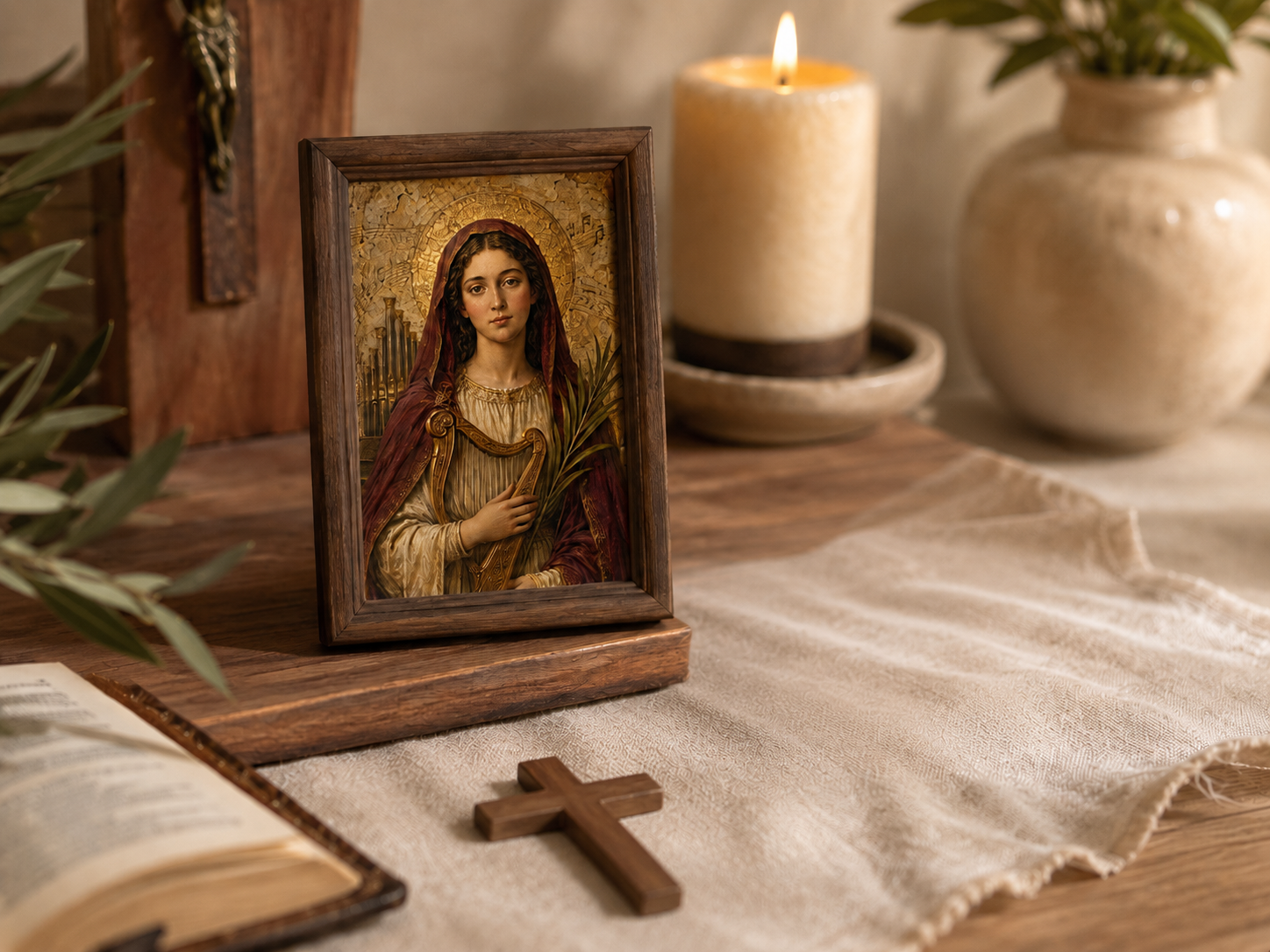 Saint Cecilia Prayer Card Printable, Catholic Mini Icon 5x8 cm, Patron Saint of Music Gift, Confirmation Saint Digital Download - Image 2