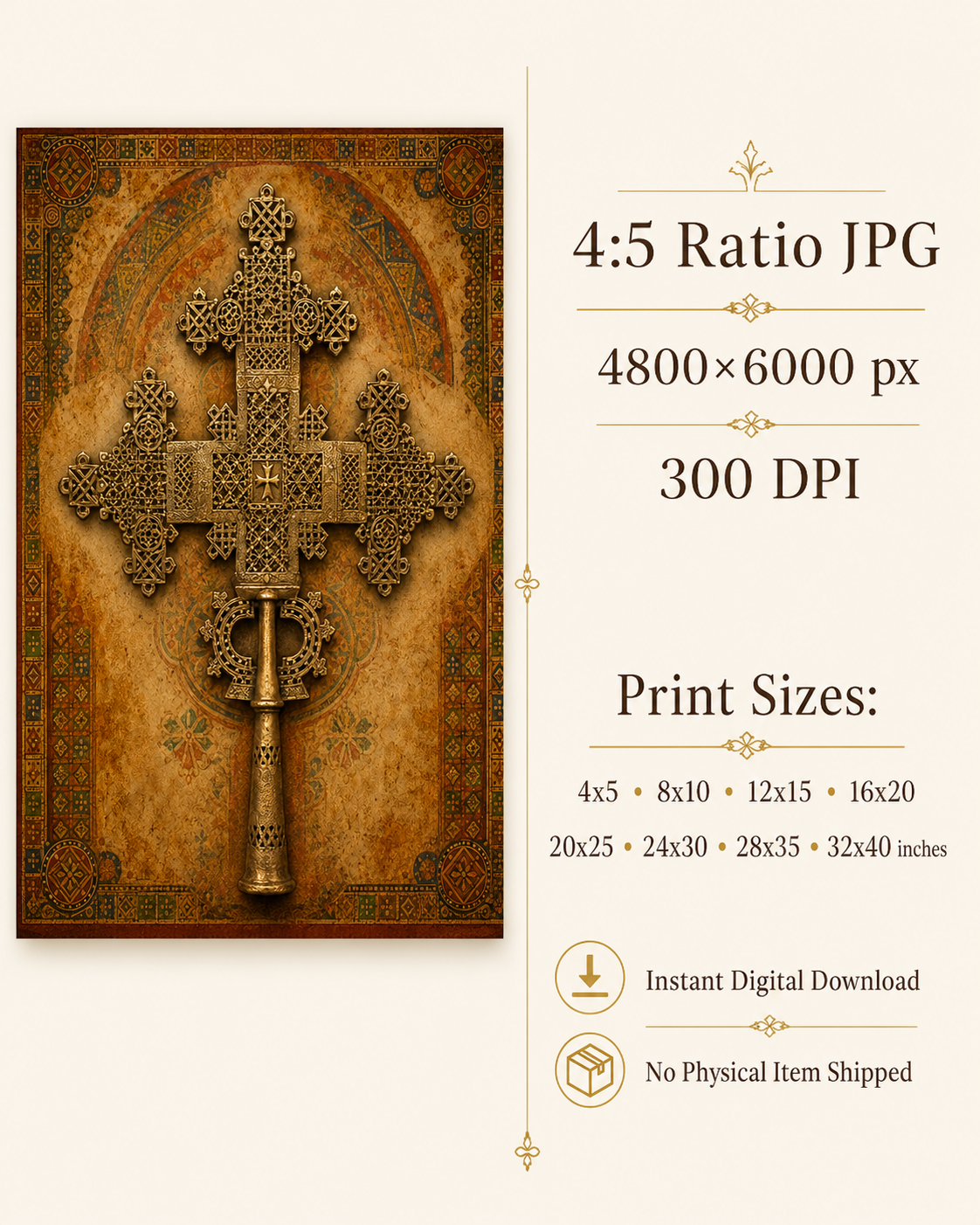 Ethiopian Orthodox Cross Printable Wall Art, Tewahedo Processional Cross Digital Download, Habesha Eritrean Christian Decor, African Sacred Art - Image 2