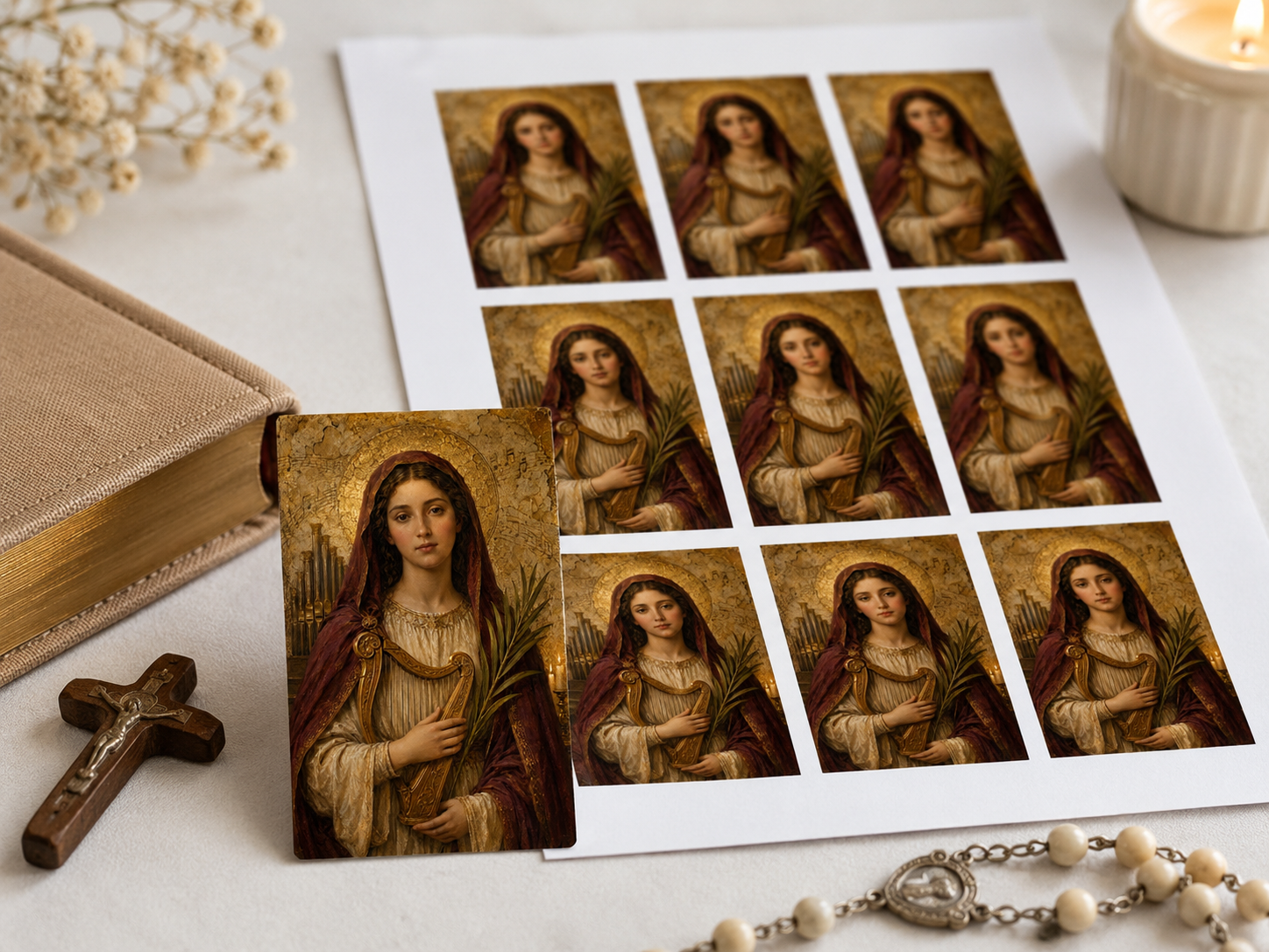 Saint Cecilia Prayer Card Printable, Catholic Mini Icon 5x8 cm, Patron Saint of Music Gift, Confirmation Saint Digital Download - Image 3
