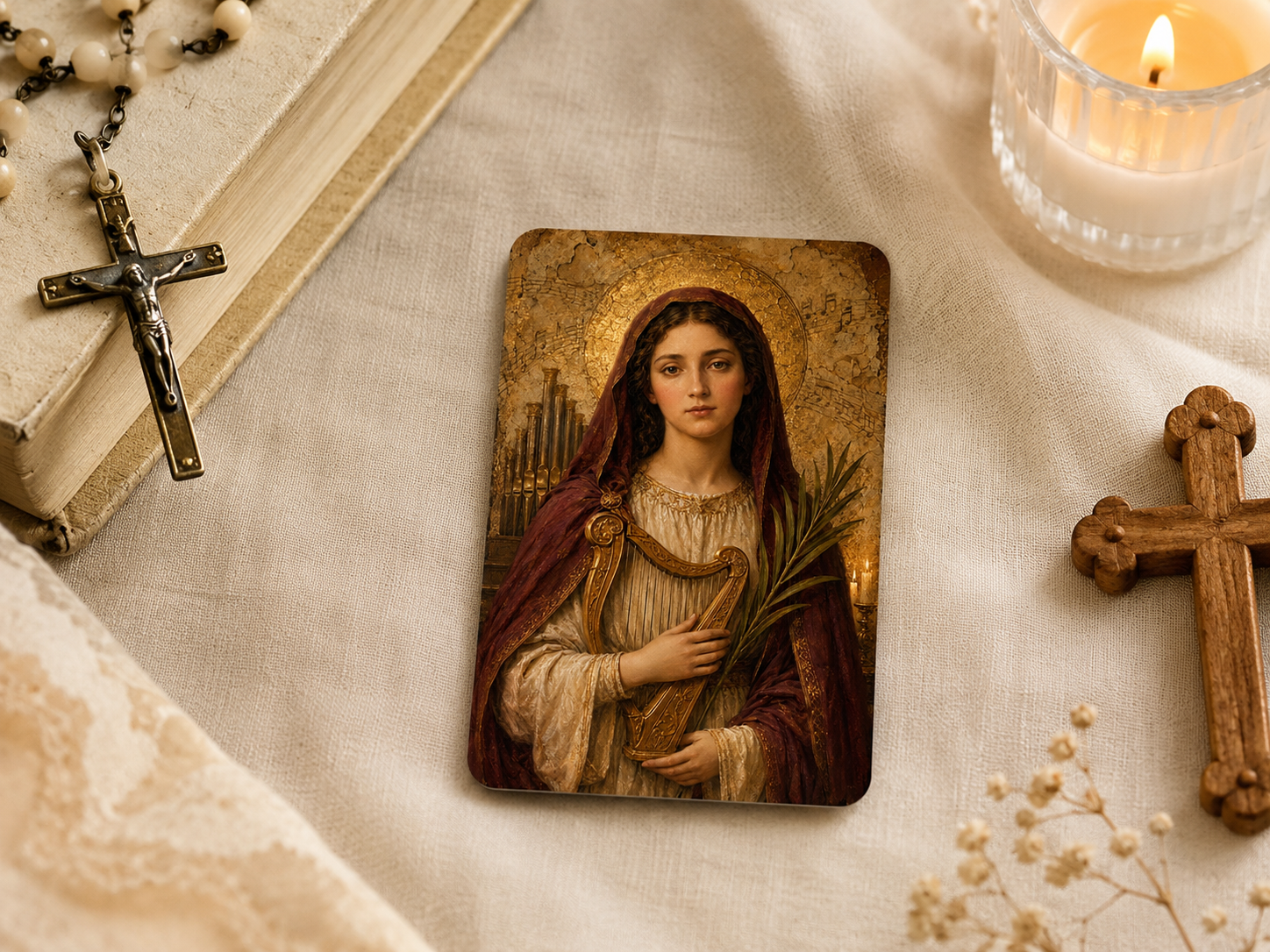 Saint Cecilia Prayer Card Printable, Catholic Mini Icon 5x8 cm, Patron Saint of Music Gift, Confirmation Saint Digital Download - Image 4