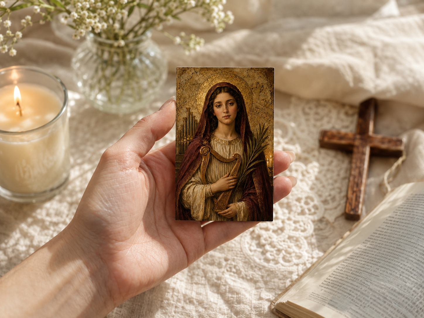 Saint Cecilia Prayer Card Printable, Catholic Mini Icon 5x8 cm, Patron Saint of Music Gift, Confirmation Saint Digital Download - Image 5