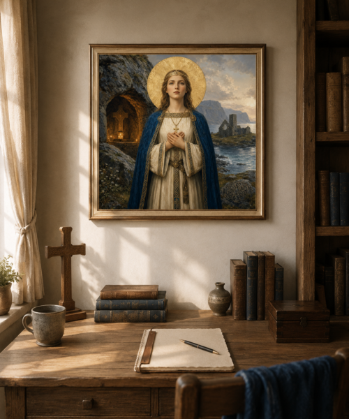 Saint Sunniva of Norway Print, St Sunniva of Selja Icon, Norwegian Saint Wall Art, Scandinavian Christian Decor, Catholic Digital Download
