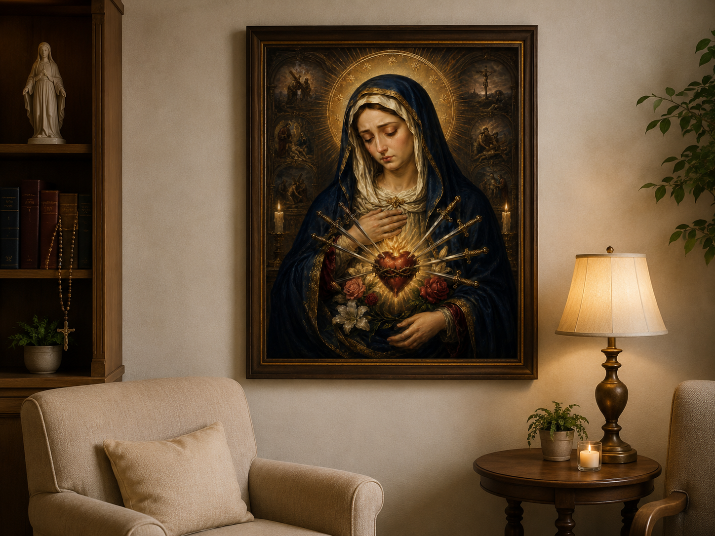 Our Lady of the Seven Sorrows Print, Mater Dolorosa Catholic Wall Art, Sorrowful Mother Mary Printable, Marian Devotional Art, 4:5 JPG - Image 3