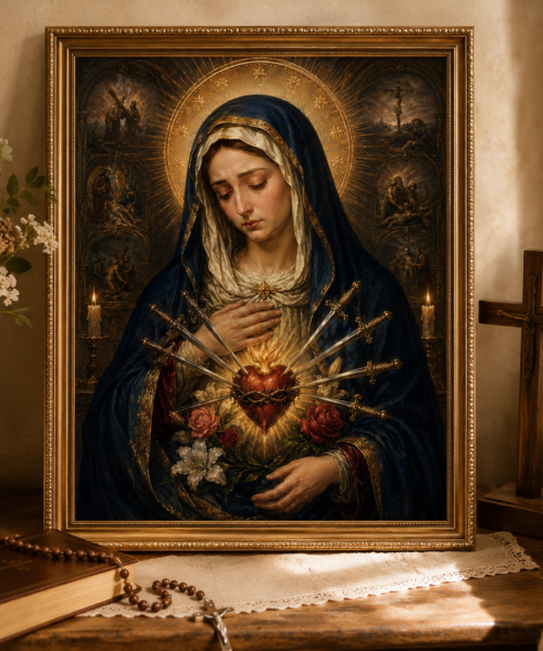 Our Lady of the Seven Sorrows Print, Mater Dolorosa Catholic Wall Art, Sorrowful Mother Mary Printable, Marian Devotional Art, 4:5 JPG