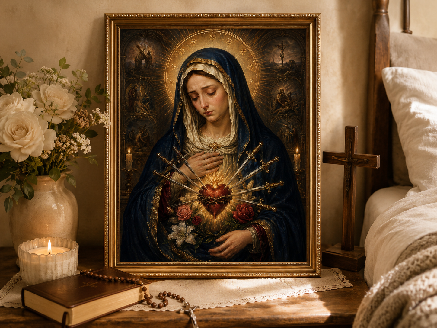 Our Lady of the Seven Sorrows Print, Mater Dolorosa Catholic Wall Art, Sorrowful Mother Mary Printable, Marian Devotional Art, 4:5 JPG