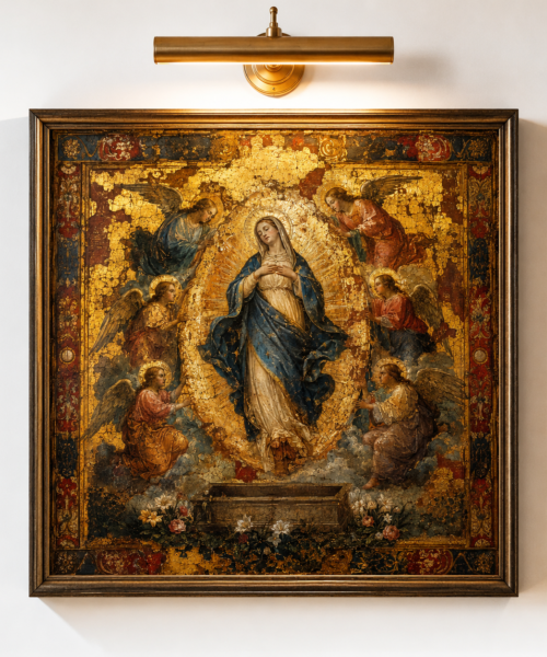 Assumption of Mary Icon Print, La Asunción de la Virgen, Catholic Virgin Mary Wall Art, Ancient Gold Leaf Monastery Relic, Digital Download