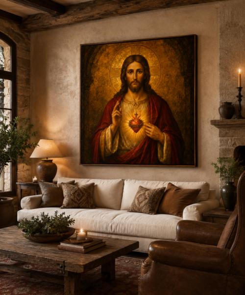 Sacred Heart of Jesus Printable Wall Art, Byzantine Catholic Icon, Gold Jesus Digital Download, Catholic Home Altar Decor, Christian Prayer Room Art