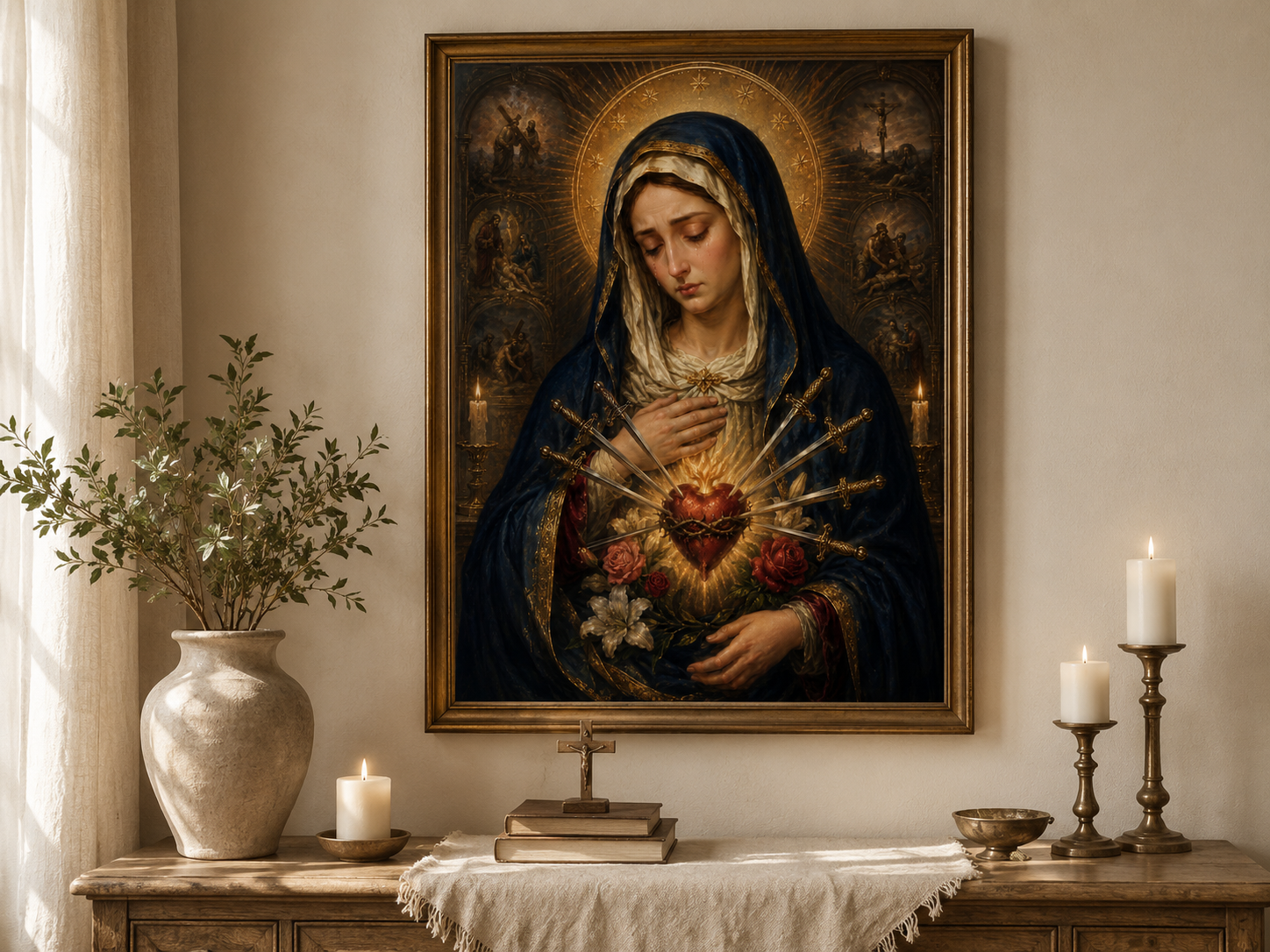 Our Lady of the Seven Sorrows Print, Mater Dolorosa Catholic Wall Art, Sorrowful Mother Mary Printable, Marian Devotional Art, 4:5 JPG - Image 5