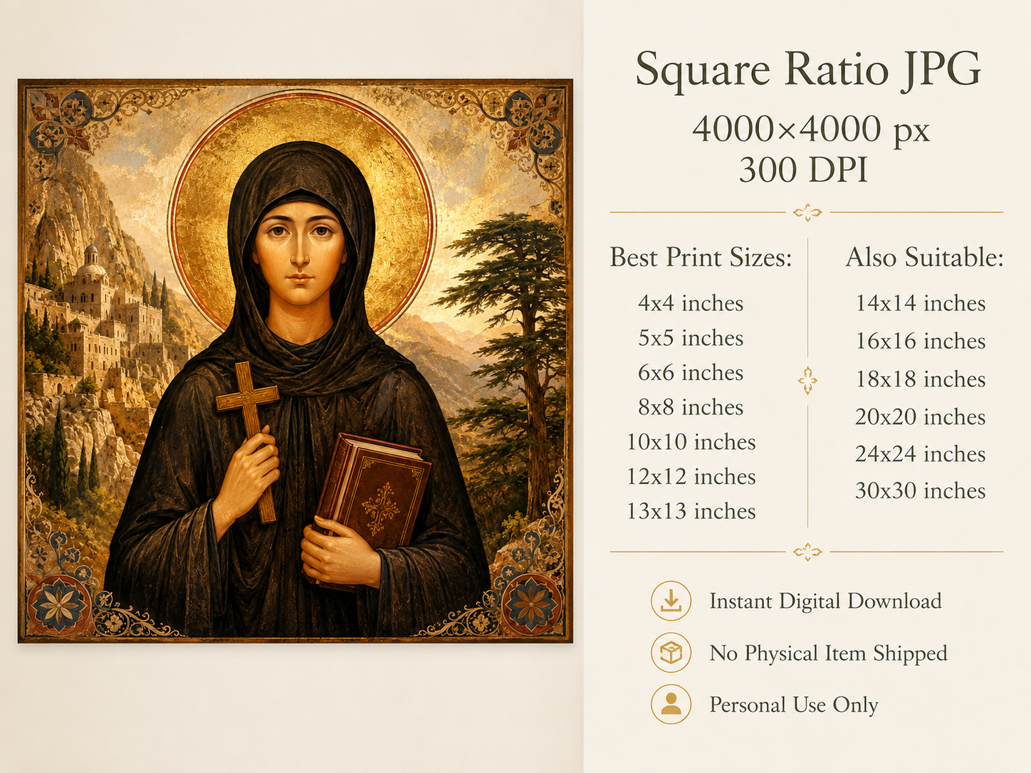 Saint Marina the Monk Icon Print, St Marinos Wall Art, Marina the Ascetic, Orthodox Coptic Maronite Christian JPG - Image 5