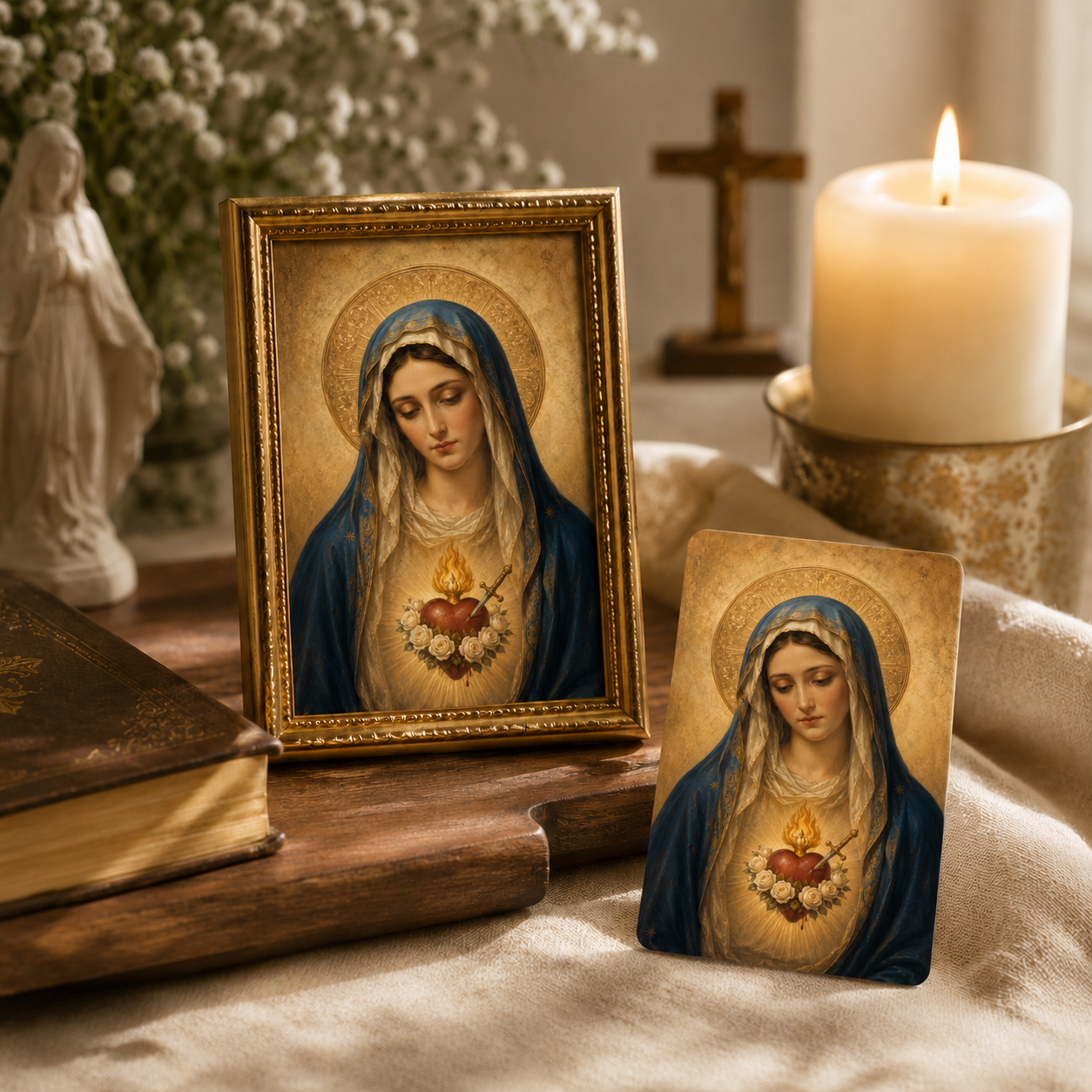 Immaculate Heart of Mary Mini Prayer Card Printable, 8x5 cm Catholic Pocket Icon, Marian Devotional Art, Home Altar Digital Download - Image 2