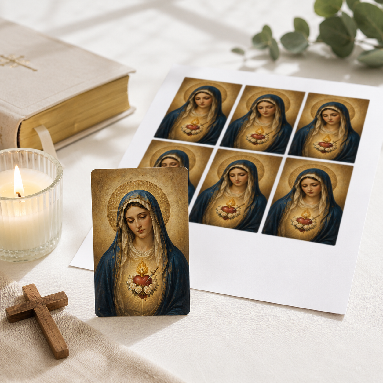 Immaculate Heart of Mary Mini Prayer Card Printable, 8x5 cm Catholic Pocket Icon, Marian Devotional Art, Home Altar Digital Download - Image 3