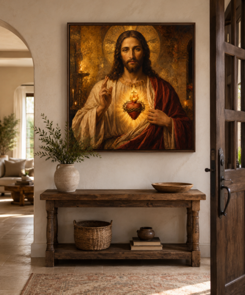 Most Sacred Heart of Jesus Print, Catholic Devotional Wall Art, Byzantine Icon Style, Printable Jesus Portrait