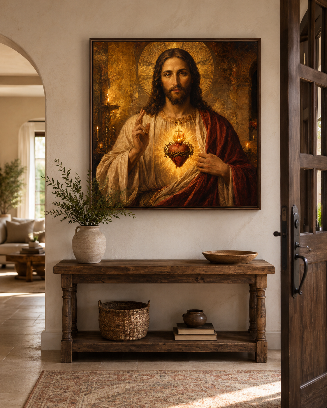 Most Sacred Heart of Jesus Print, Catholic Devotional Wall Art, Byzantine Icon Style, Printable Jesus Portrait