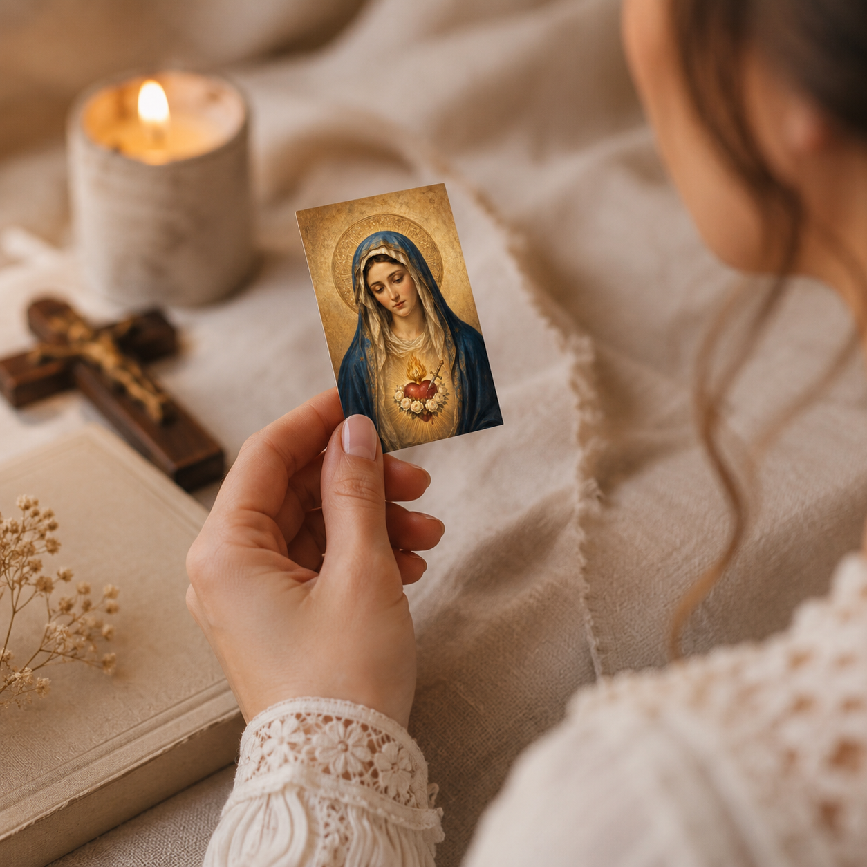 Immaculate Heart of Mary Mini Prayer Card Printable, 8x5 cm Catholic Pocket Icon, Marian Devotional Art, Home Altar Digital Download - Image 5
