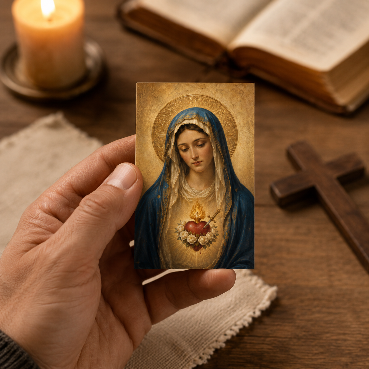 Immaculate Heart of Mary Mini Prayer Card Printable, 8x5 cm Catholic Pocket Icon, Marian Devotional Art, Home Altar Digital Download - Image 6