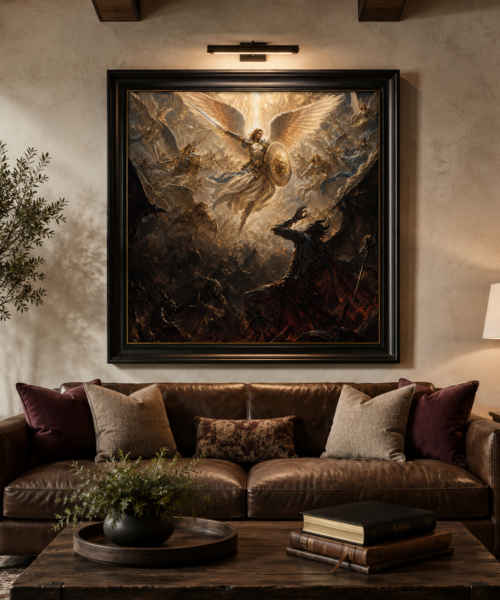 Spiritual Warfare Wall Art, Archangel Michael vs Satan Print, Good vs Evil Christian Art, Angel Battle Digital Download