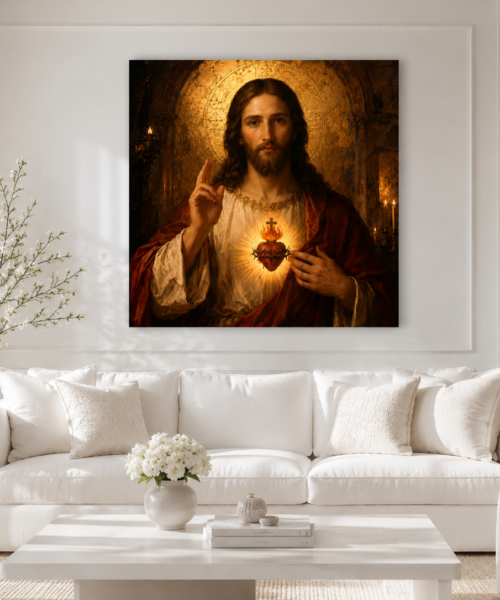 Sacred Heart Jesus Catholic Wall Art, Byzantine Inspired Christ Icon, Christian Prayer Room Decor, Printable Digital JPG Download