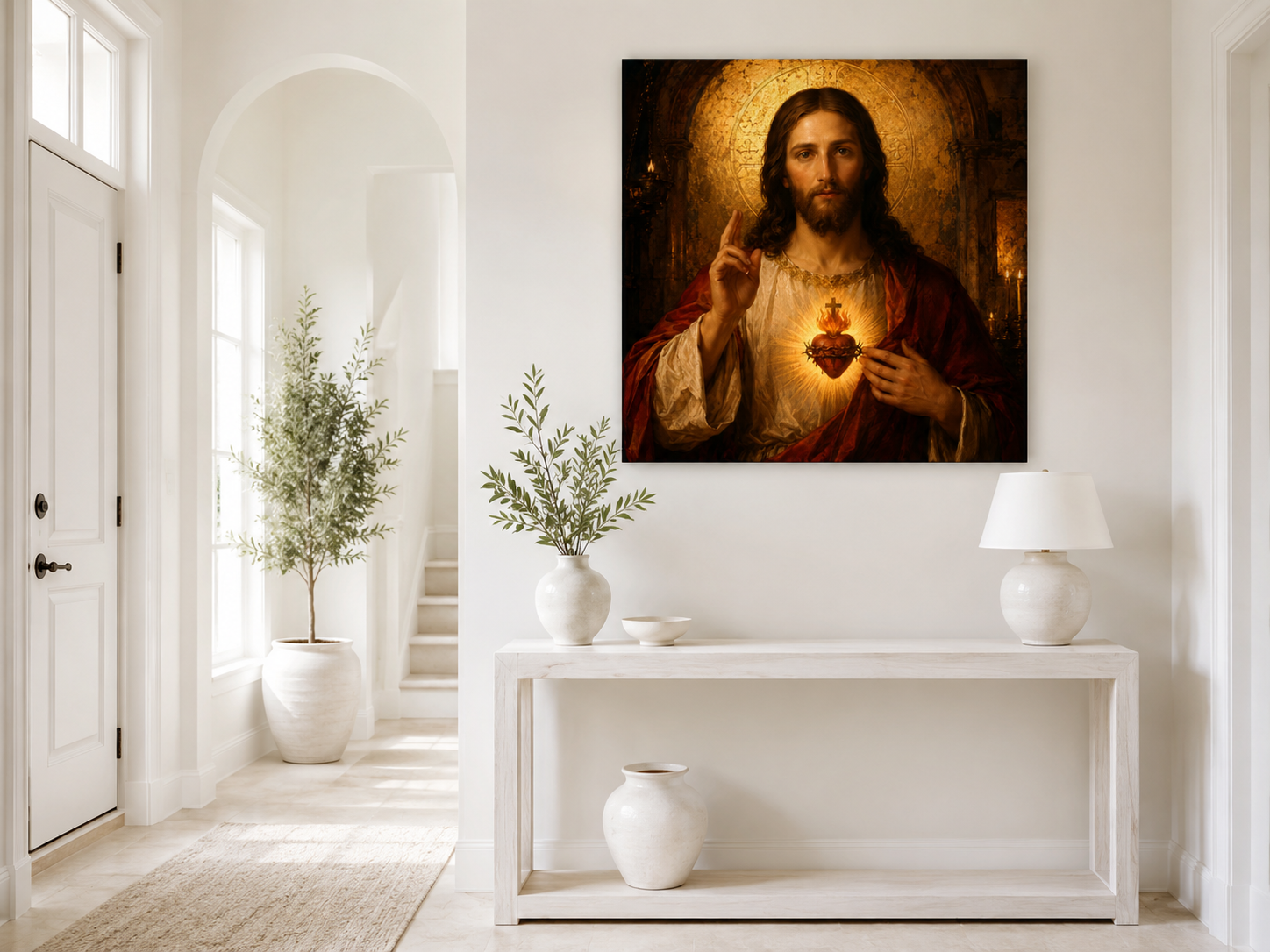 Sacred Heart Jesus Catholic Wall Art, Byzantine Inspired Christ Icon, Christian Prayer Room Decor, Printable Digital JPG Download - Image 4