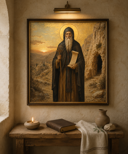 Saint Euthymius Icon Digital Download, Orthodox Desert Father Wall Art, Judaean Desert Byzantine Saint Print, Christian Prayer Room Decor