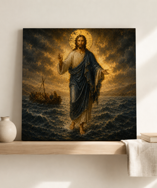 Jesus Walking on Water Print, Byzantine Christian Icon Wall Art, Sea of Galilee Printable, Prince of Peace Storm Art, Gold Leaf Jesus JPG