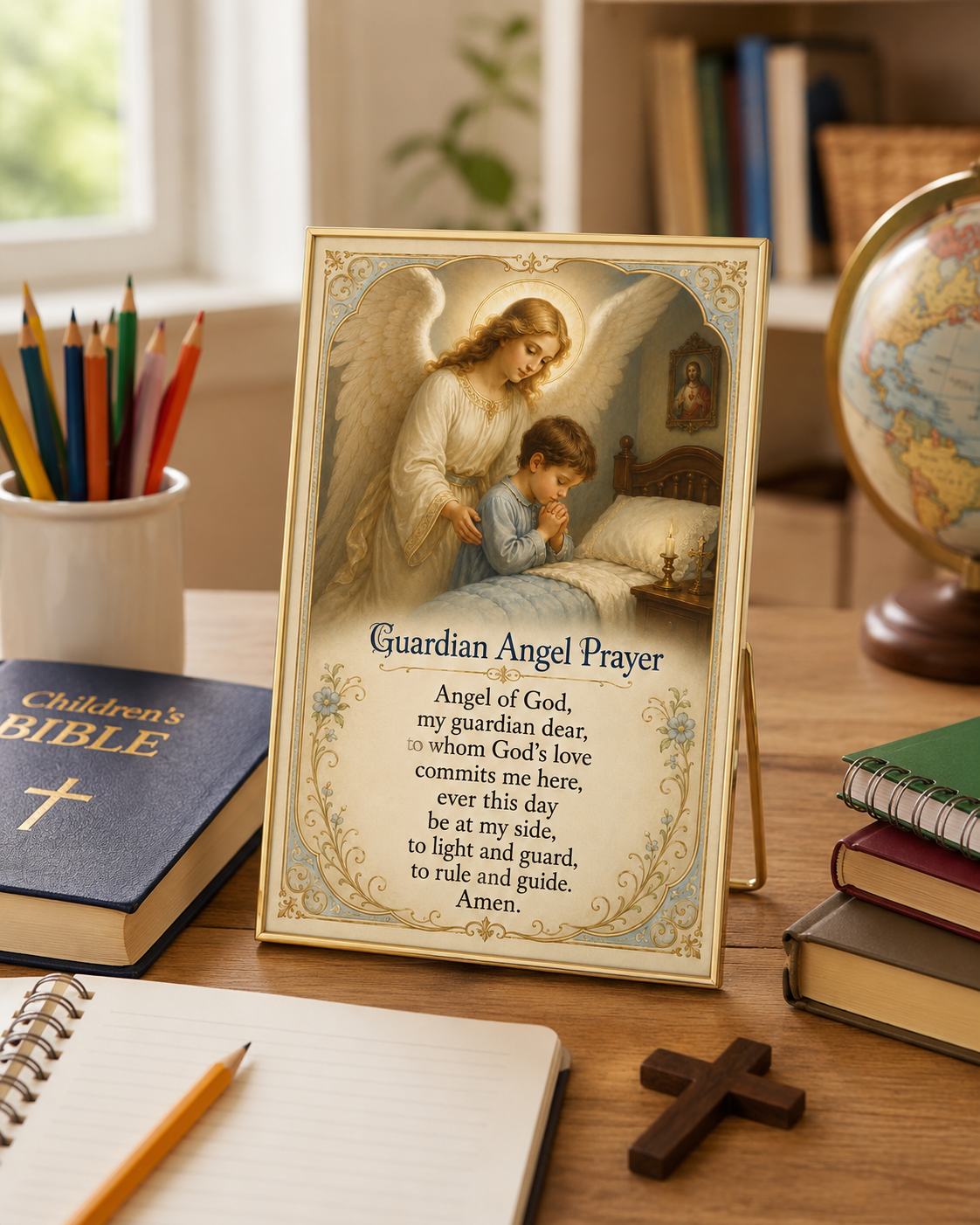 Guardian Angel Prayer Card for Children, Catholic Kids Prayer Printable, Angel of God Bedtime Holy Card, Baptism First Communion Gift - Image 2
