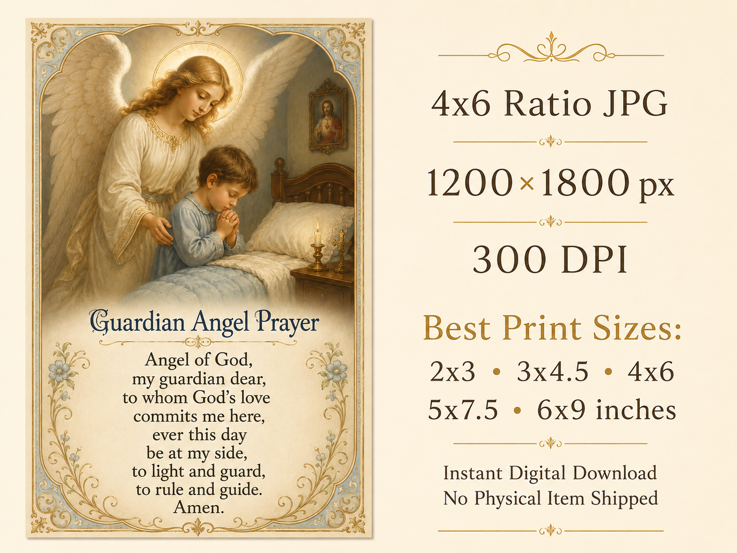 Guardian Angel Prayer Card for Children, Catholic Kids Prayer Printable, Angel of God Bedtime Holy Card, Baptism First Communion Gift - Image 3
