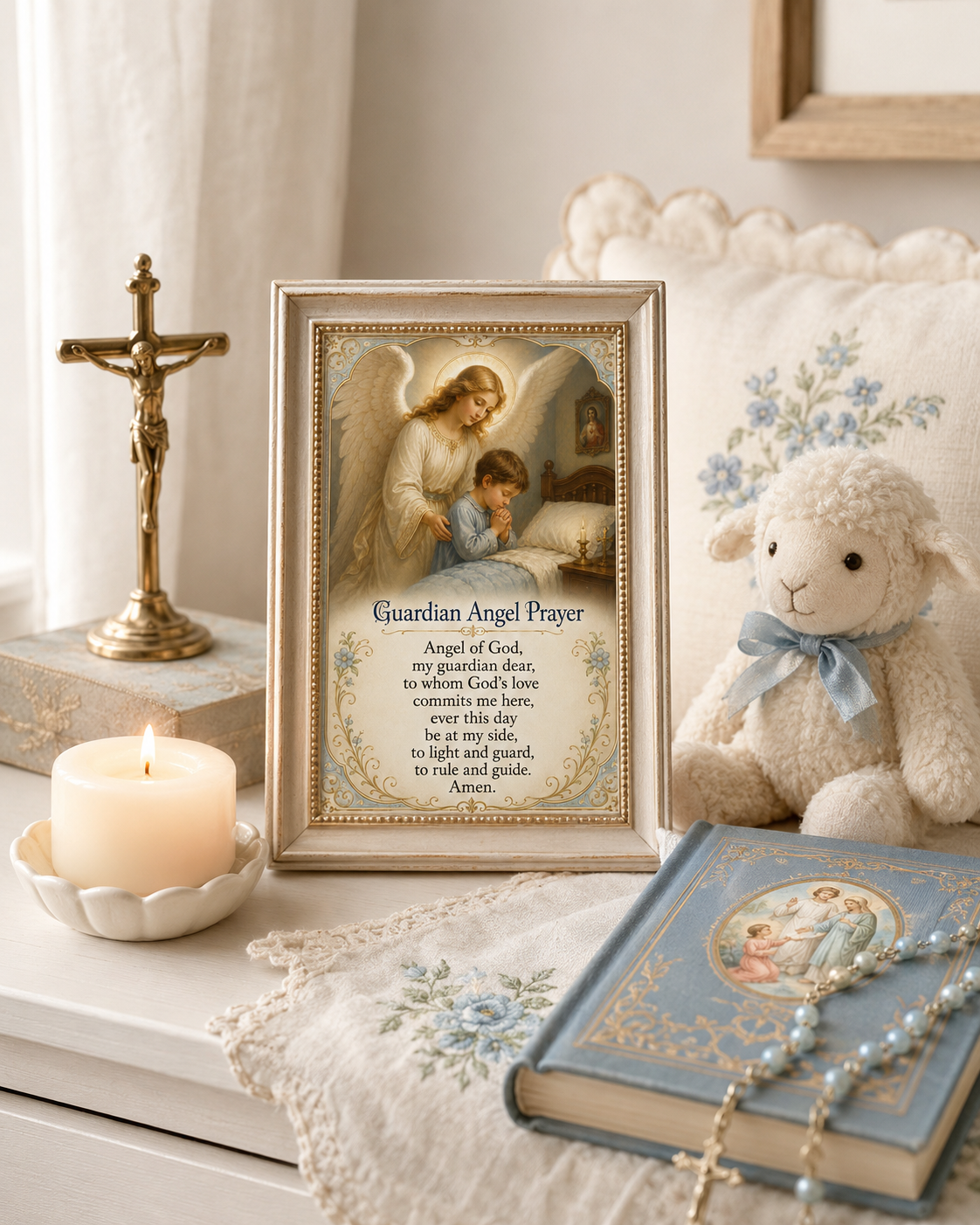 Guardian Angel Prayer Card for Children, Catholic Kids Prayer Printable, Angel of God Bedtime Holy Card, Baptism First Communion Gift - Image 4