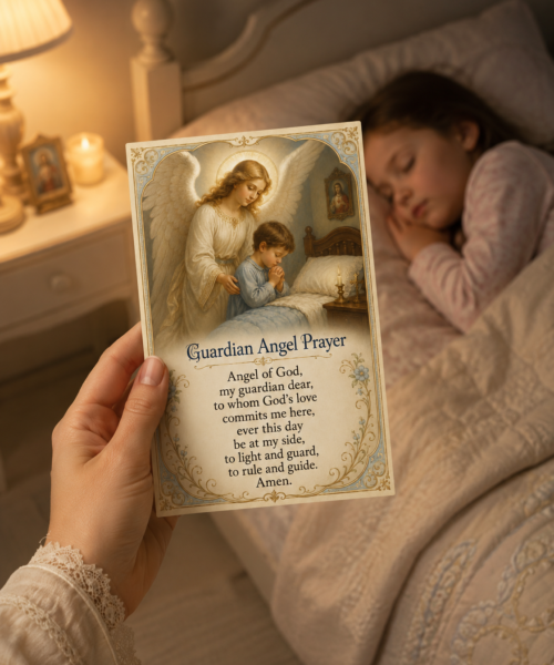 Guardian Angel Prayer Card for Children, Catholic Kids Prayer Printable, Angel of God Bedtime Holy Card, Baptism First Communion Gift