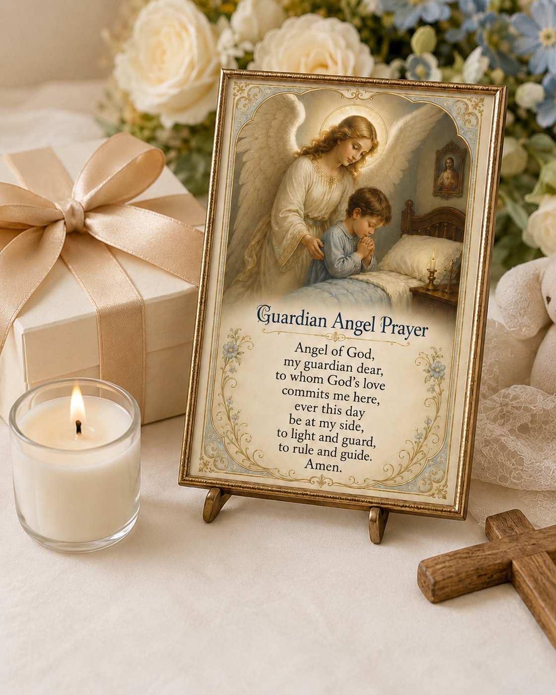 Guardian Angel Prayer Card for Children, Catholic Kids Prayer Printable, Angel of God Bedtime Holy Card, Baptism First Communion Gift - Image 6
