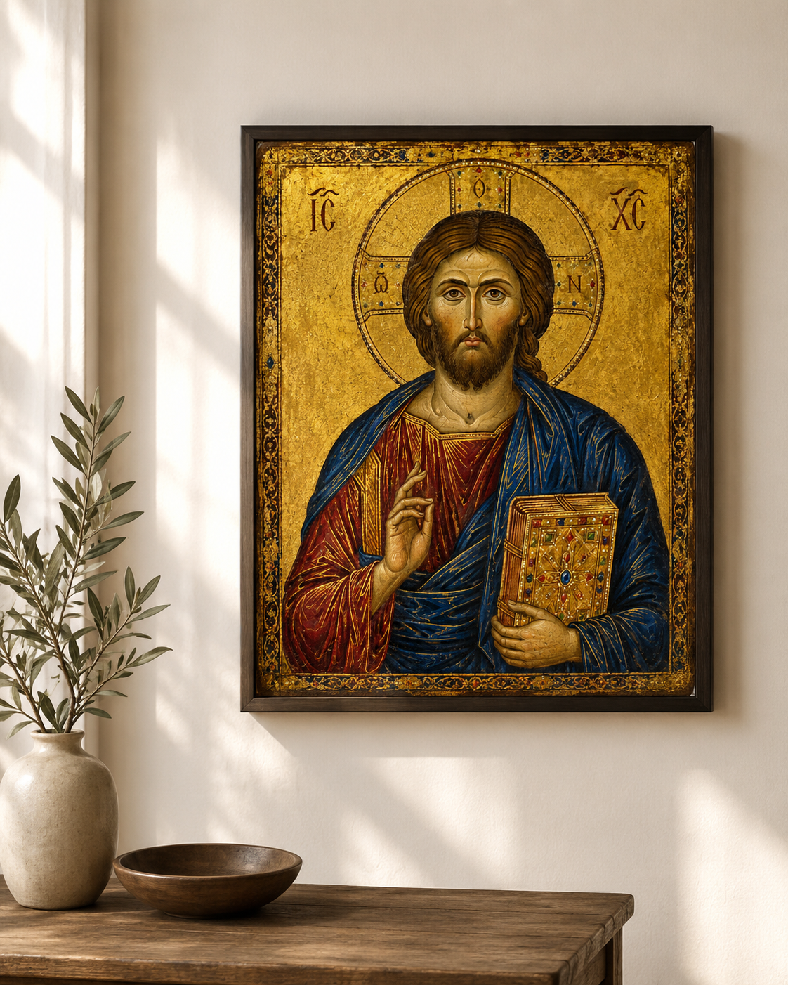 Christ Pantocrator Icon Printable, Byzantine Jesus Wall Art, Orthodox Catholic Sacred Art, Gold Christian Icon Digital Download JPG - Image 2
