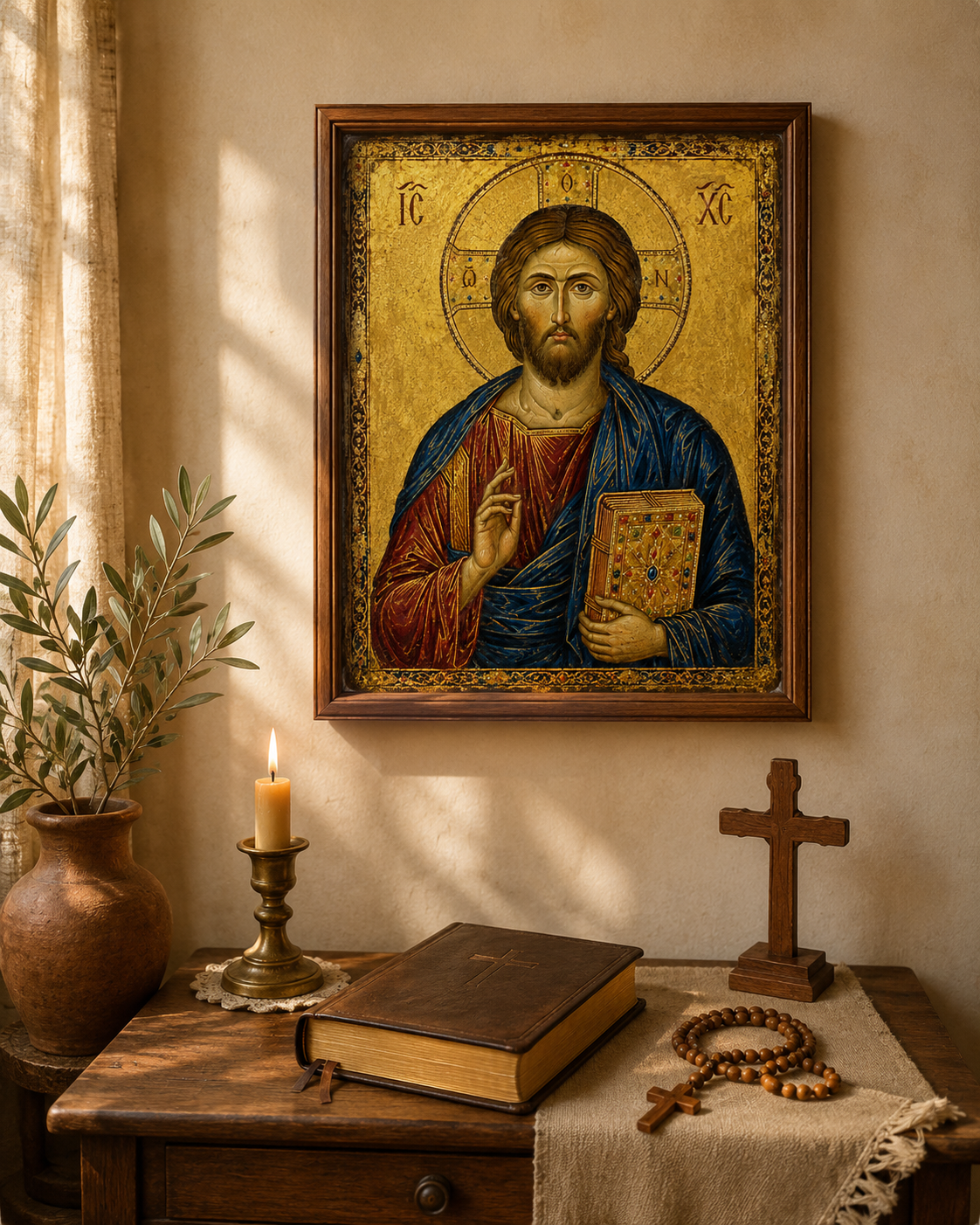 Christ Pantocrator Icon Printable, Byzantine Jesus Wall Art, Orthodox Catholic Sacred Art, Gold Christian Icon Digital Download JPG - Image 3