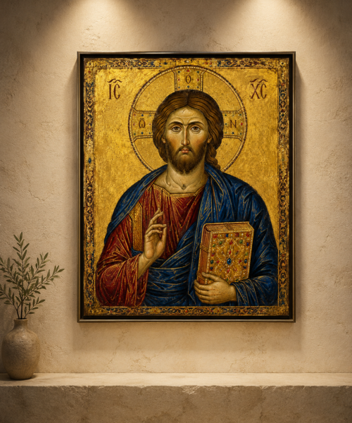 Christ Pantocrator Icon Printable, Byzantine Jesus Wall Art, Orthodox Catholic Sacred Art, Gold Christian Icon Digital Download JPG