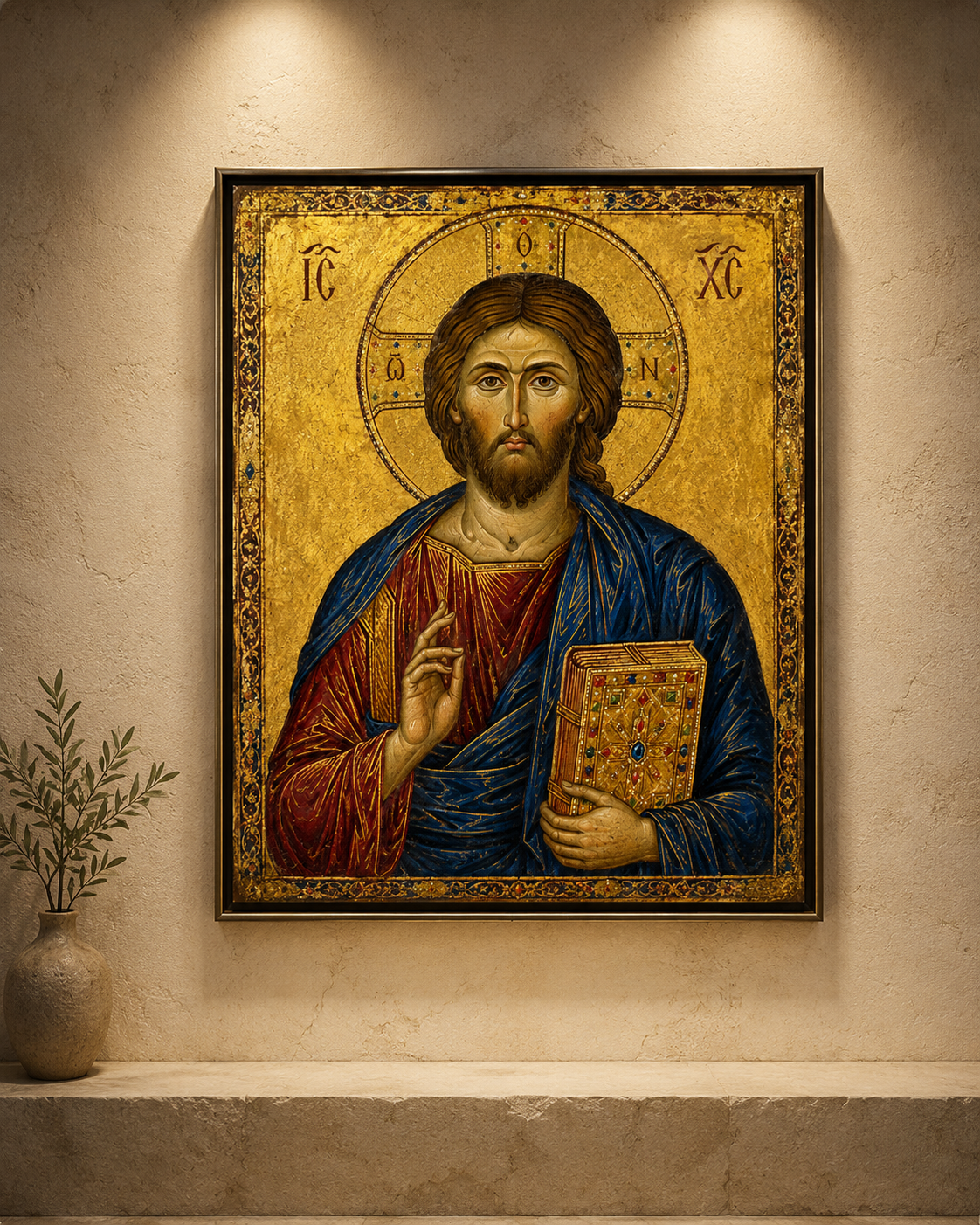 Christ Pantocrator Icon Printable, Byzantine Jesus Wall Art, Orthodox Catholic Sacred Art, Gold Christian Icon Digital Download JPG