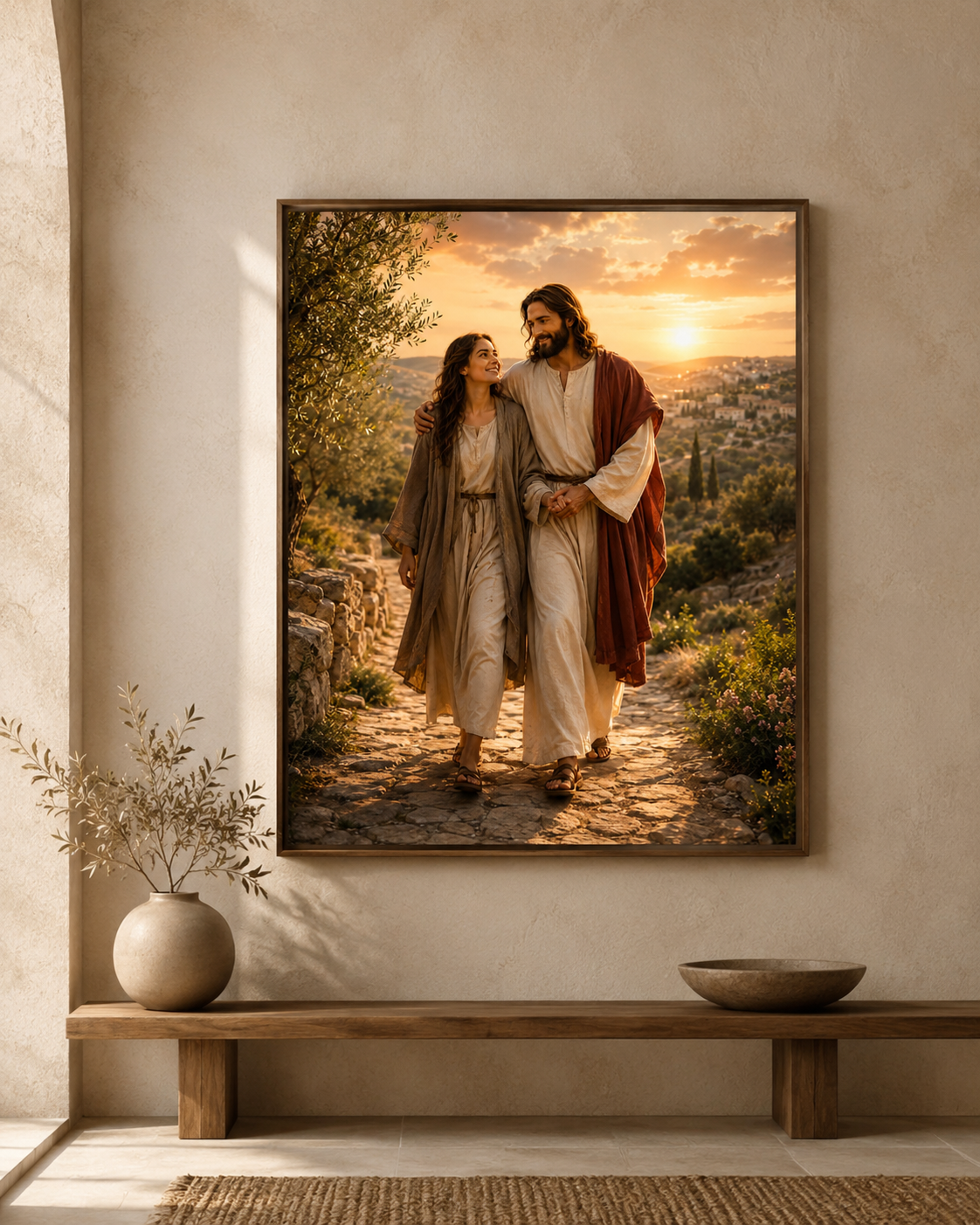 Jesus Walking With Me Print, Christian Wall Art Digital Download, Walk With Christ Printable, Holy Land Devotional Art