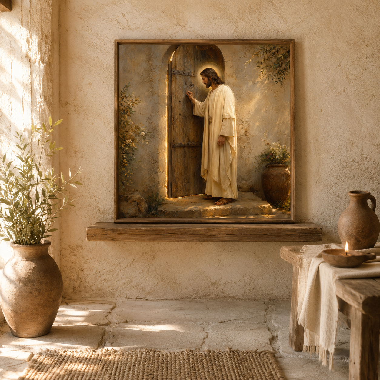 Jesus Knocking at the Door Print, Revelation 3:20 Wall Art, Christian Farmhouse Decor, Jesus Oil Painting Printable, Entryway Prayer Room Art - Image 2