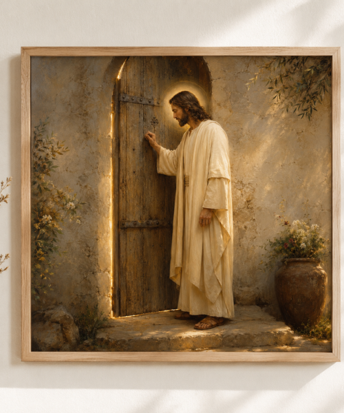 Jesus Knocking at the Door Print, Revelation 3:20 Wall Art, Christian Farmhouse Decor, Jesus Oil Painting Printable, Entryway Prayer Room Art
