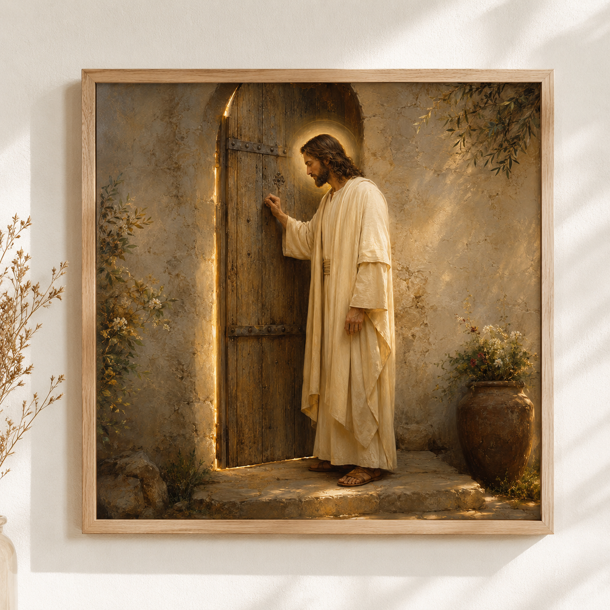 Jesus Knocking at the Door Print, Revelation 3:20 Wall Art, Christian Farmhouse Decor, Jesus Oil Painting Printable, Entryway Prayer Room Art
