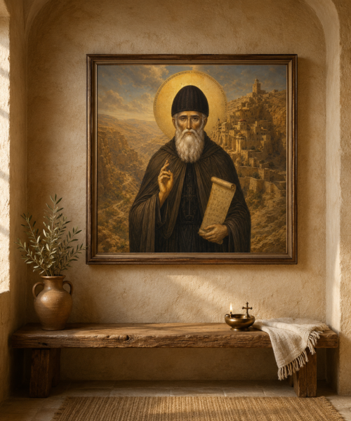 Saint Sabas the Sanctified Icon, Mar Saba Desert Father Wall Art, Orthodox Christian Printable, Byzantine Monk Digital Download, Holy Land Art