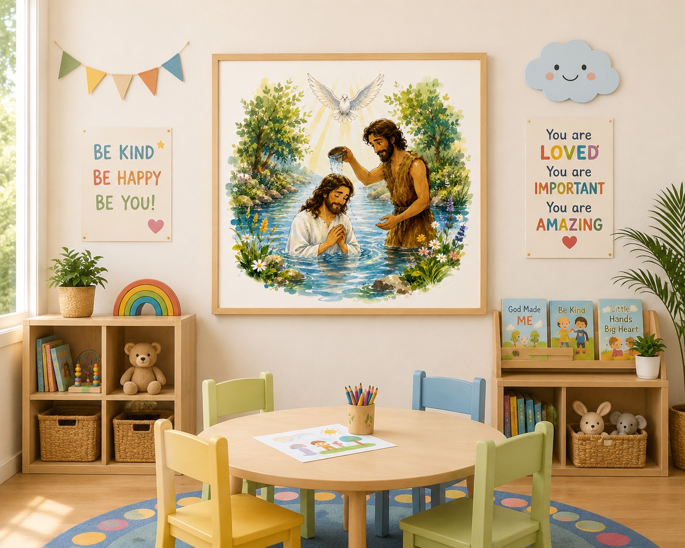 Baptism of Jesus Watercolor Print | John the Baptist Holy Spirit Dove | Christian Wall Art | Bible Story Illustration | Instant Download