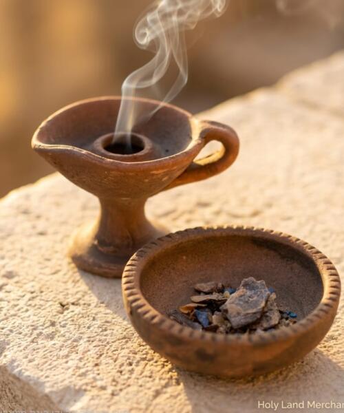 Holy Land Clay Incense Burner Kit, Handmade 5x5 cm Resin Holder with 20g Incense, Biblical Prayer Gift, Christian Home Altar