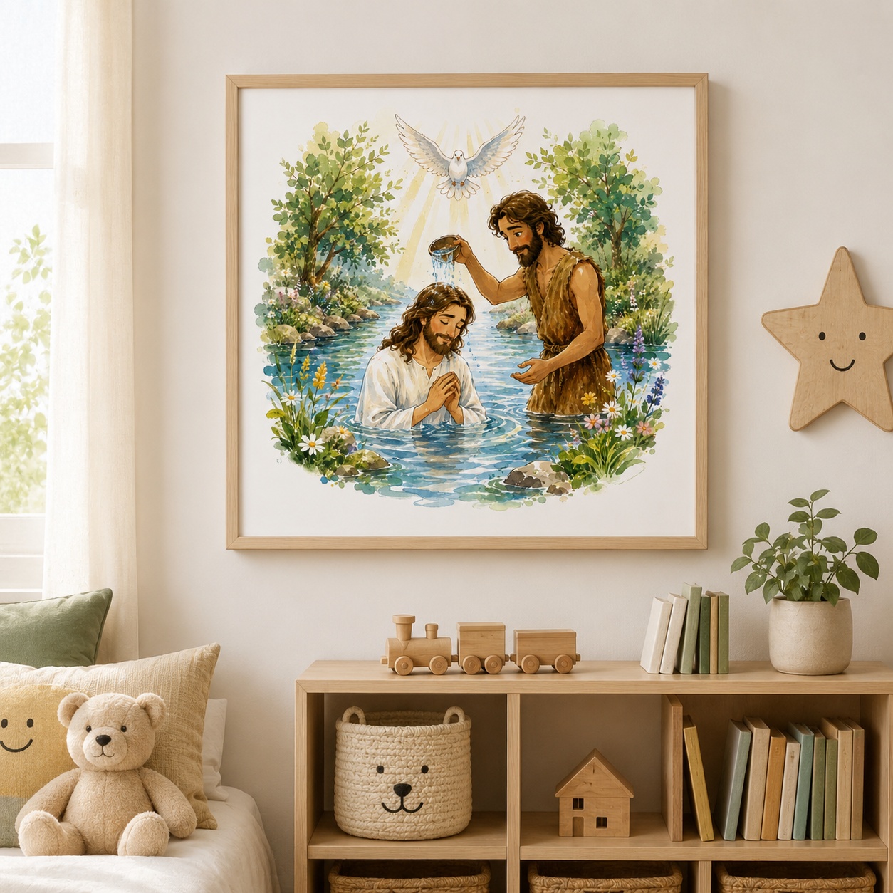 Baptism of Jesus Watercolor Print | John the Baptist Holy Spirit Dove | Christian Wall Art | Bible Story Illustration | Instant Download - Image 4