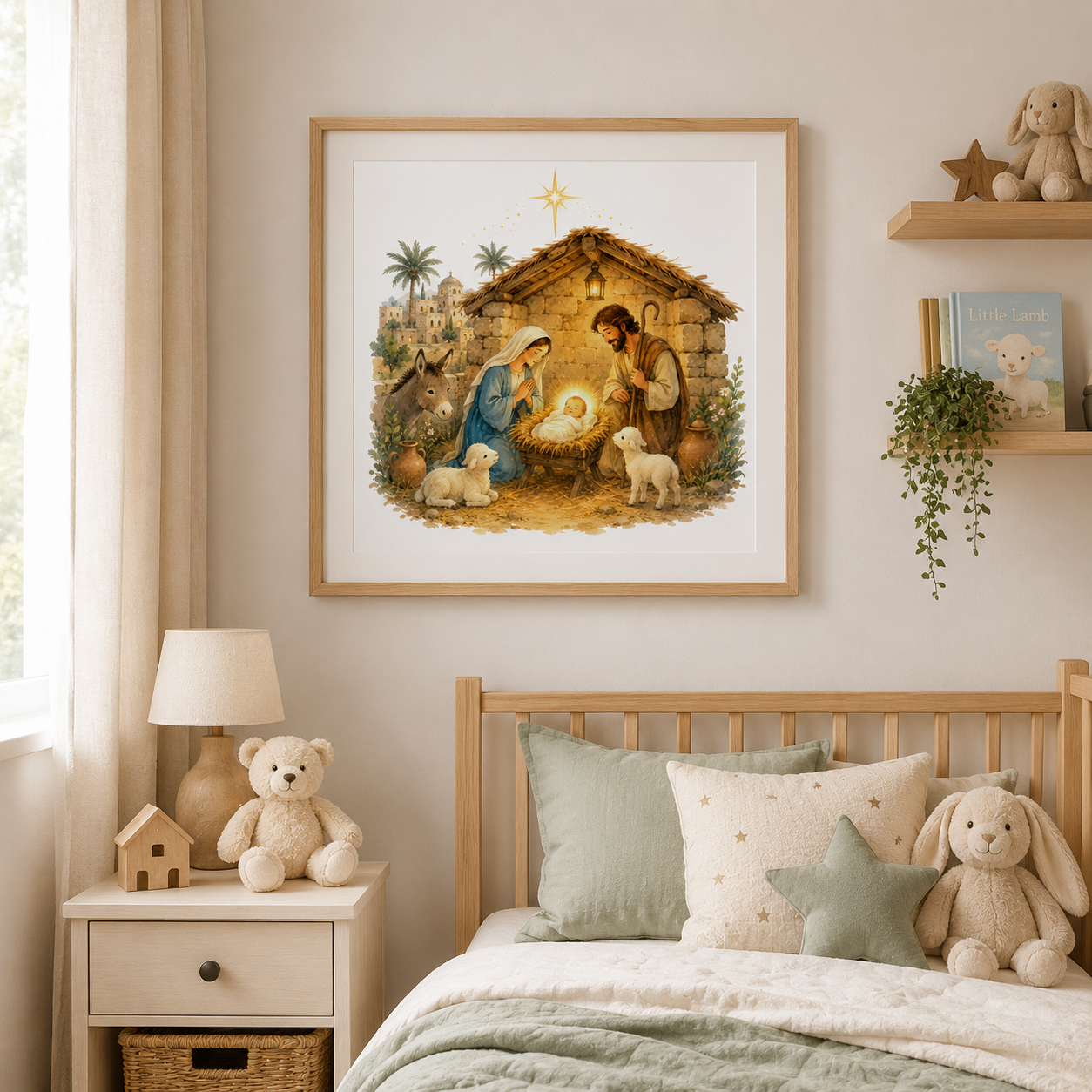 Nativity Scene Watercolor Print, Holy Land Christmas Art, Baby Jesus Bethlehem Illustration, Christian Wall Art, Digital Download JPG - Image 3